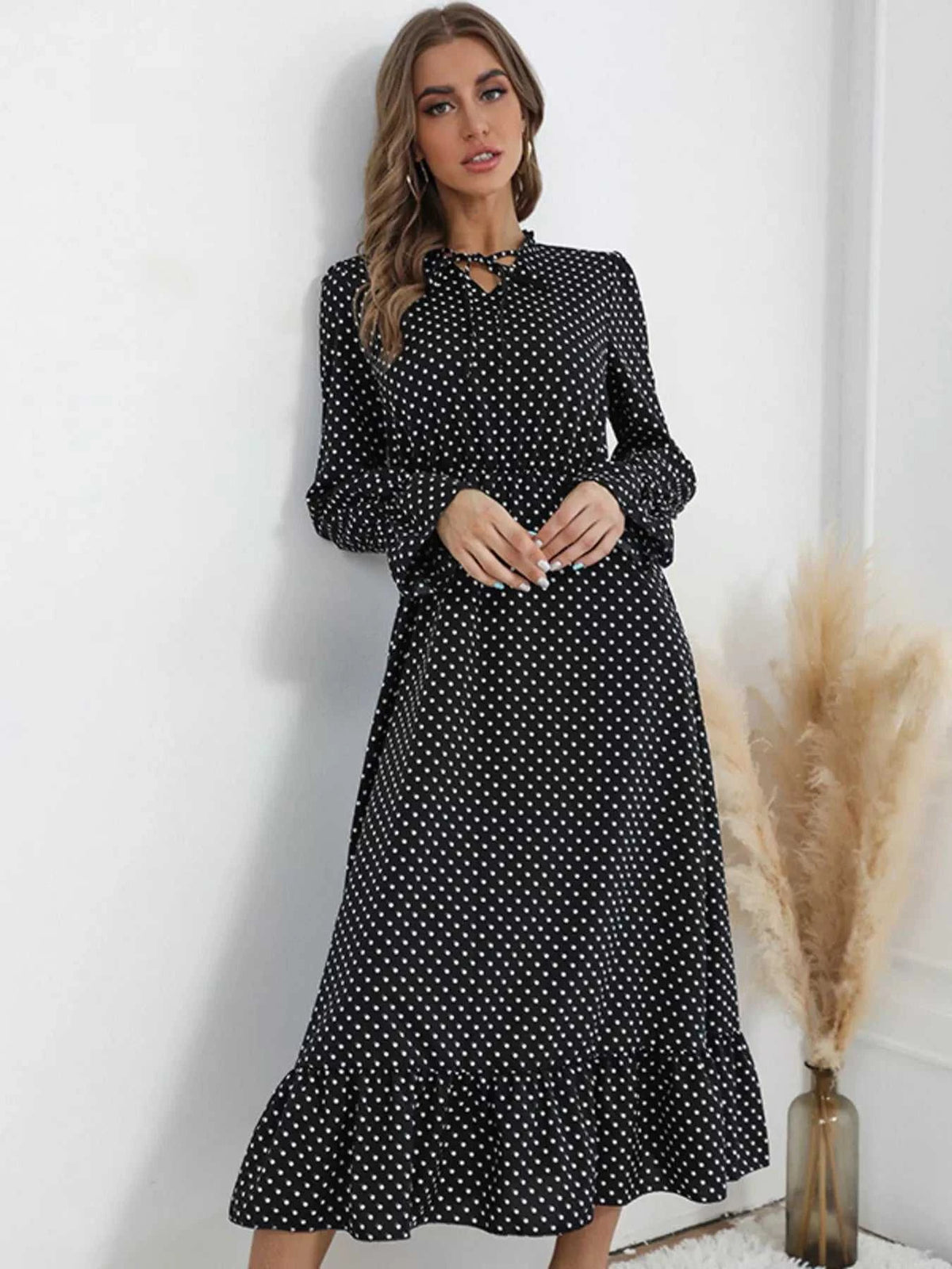 Polka Dot Ruffle Hem Midi Dress 100100992204354 44 Affordable Fashion Under $100 Jerry's Apparel 