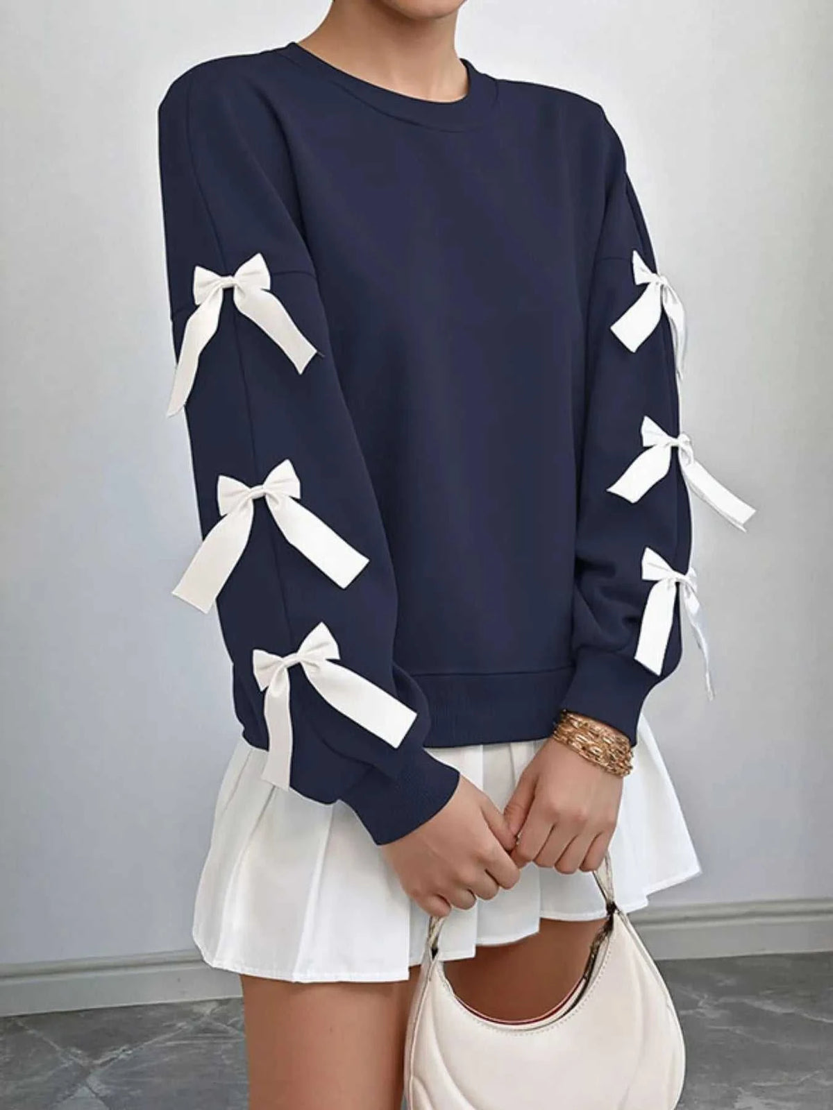 Bow-Detailed Sleeve Round Neck Sweatshirt 100100371621745 31 Affordable Fashion Under $100 Jerry's Apparel 