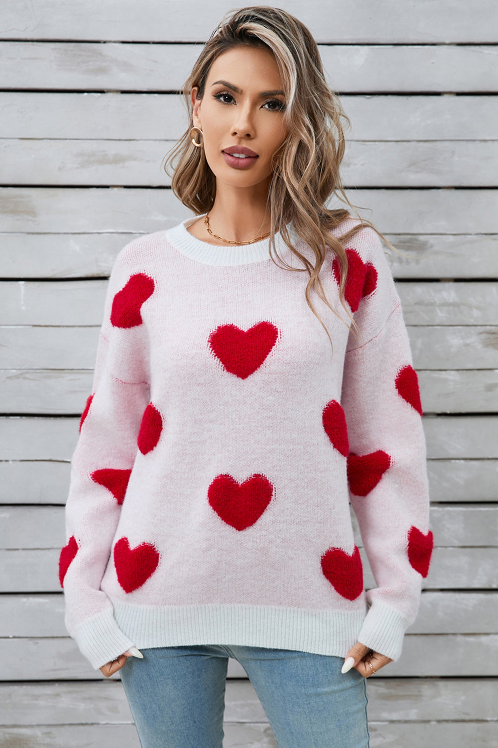 Angel Wings Heart Round Neck Long Sleeve Sweater