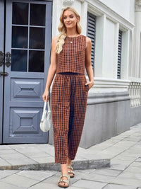 Plaid Sleeveless Top and Pants Set 100100045523661 39 Affordable Fashion Under $100 Jerry's Apparel 