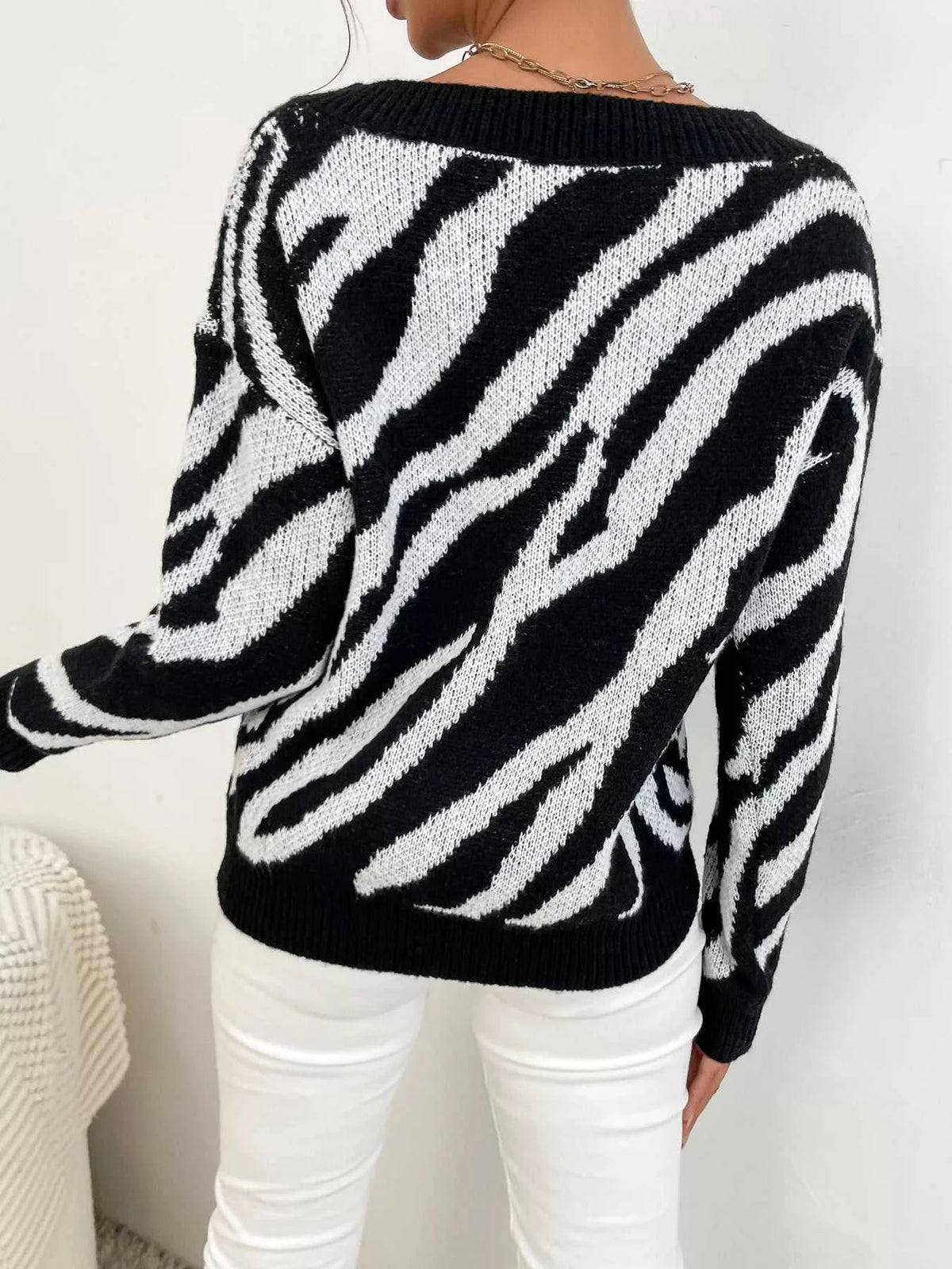 Zebra Print Relaxed Fit Pullover Sweater 100100918358486 33 Affordable Fashion Under $100 Jerry's Apparel 