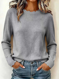Full Size Scalloped Trim Crew Neck Sweater Plus Size 101002057228986 32 Affordable Fashion Under $100 Jerry's Apparel 