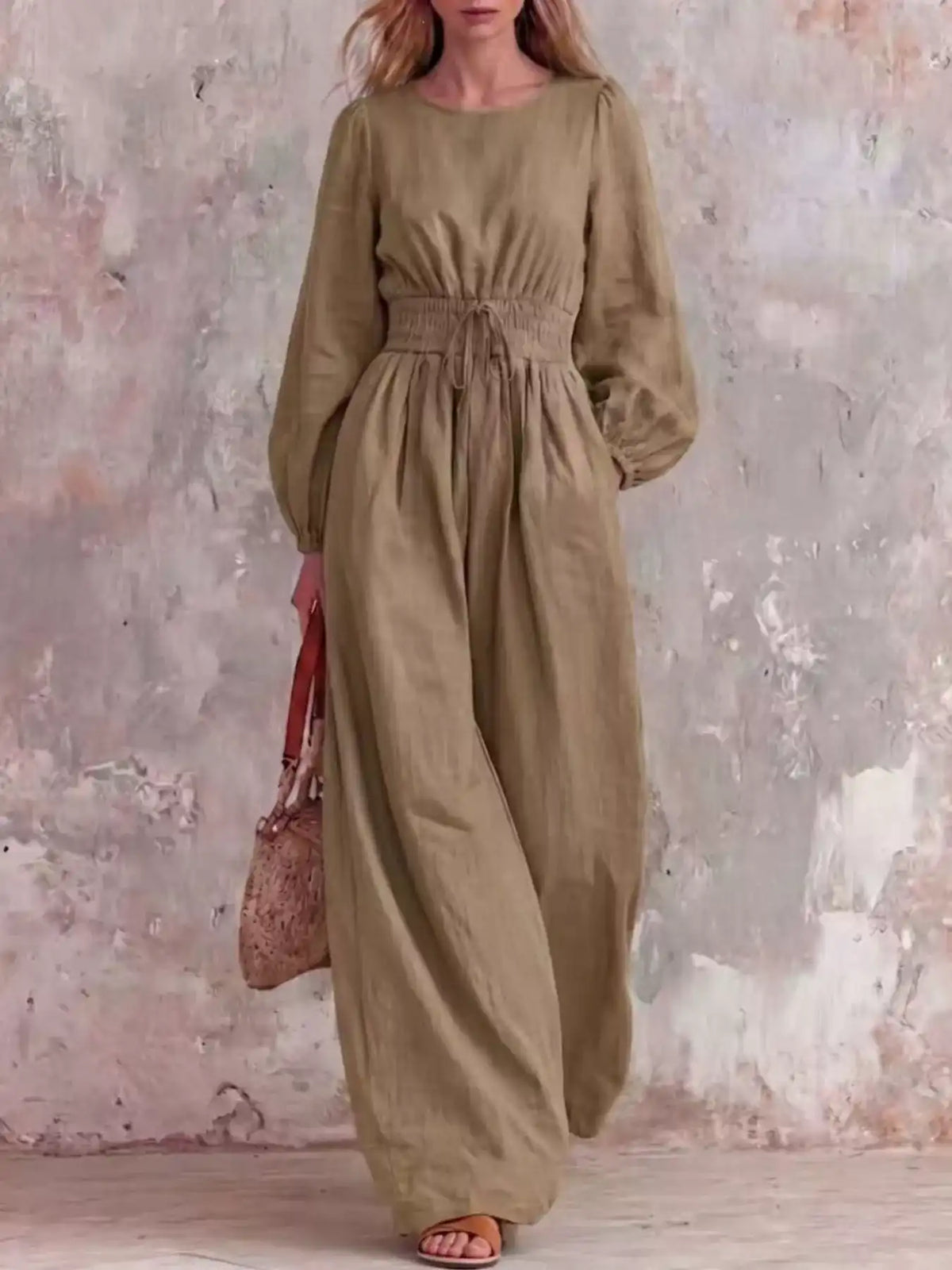 Smocked Waist Long-Sleeve Jumpsuit 101001514200781 49 Affordable Fashion Under $100 Jerry's Apparel 