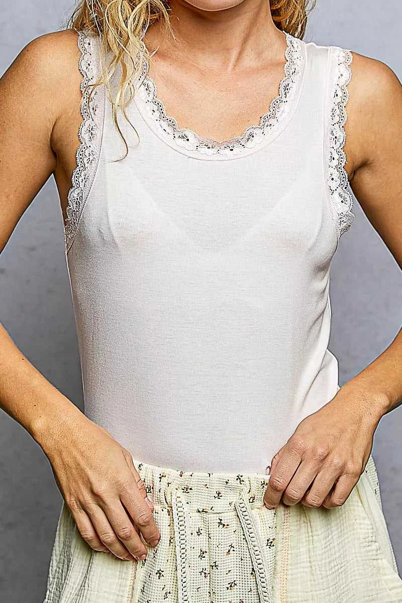 POL Round Neck Cropped Tank with Lace Trim 100100241691116 41 Affordable Fashion Under $100 Jerry's Apparel 