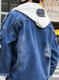 Men's Full Size Distressed Patchwork Hooded Denim Jacket Plus Size 100400544866556 55 Affordable Fashion Under $100 Jerry's Apparel 