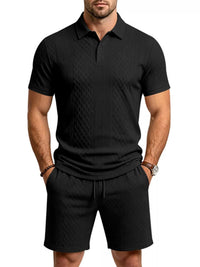 Men's Full Size Textured Short Sleeve Polo and Shorts Set Plus Size 100400456225326 35 Men's Sets Jerry's Apparel 