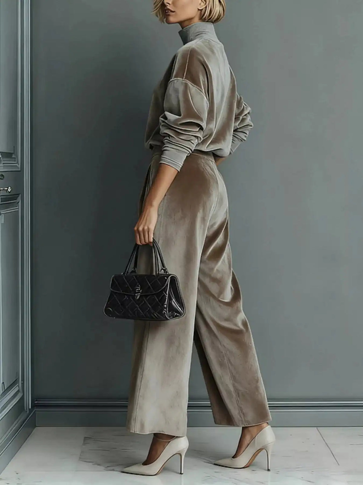 Full Size Elegant Velvet Mock Neck Long Sleeve Top and Wide-Leg Pants Set Plus Size 101001603377263 63 Women's Pants Set Gifts for Her Jerry's Apparel 