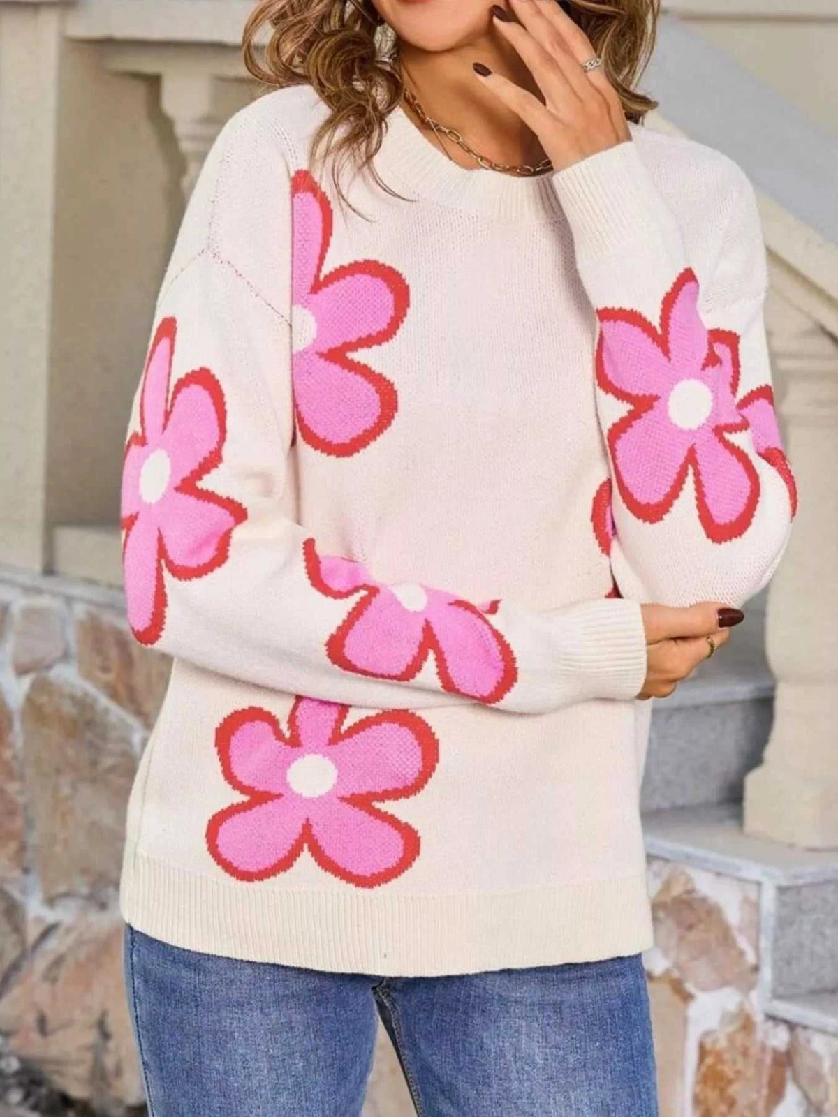 Floral Crew Neck Sweater 100100135232567 49 Affordable Fashion Under $100 Jerry's Apparel 