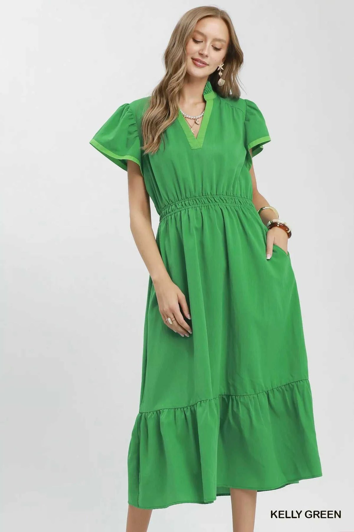 Umgee Contrast Trim Midi Dress with Tiered Ruffle Hem 100100945051791 64 Affordable Fashion Under $100 Jerry's Apparel 