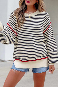 Stripe Ribbed Trim Drop Shoulder Oversized Sweater 100100407322838 55 Affordable Fashion Under $100 Jerry's Apparel 