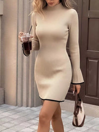 Ribbed Mock Neck Flare Sleeve Sweater Dress 100100035723976 41 Affordable Fashion Under $100 Jerry's Apparel 