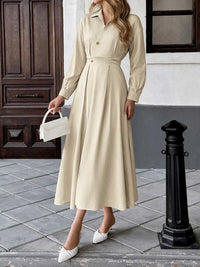 Pleated Button Detail Long Sleeve Shirt Dress 101001048648806 56 Affordable Fashion Under $100 Jerry's Apparel 