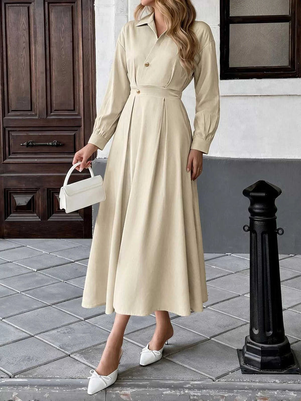 Pleated Button Detail Long Sleeve Shirt Dress 101001048648806 56 Affordable Fashion Under $100 Jerry's Apparel 