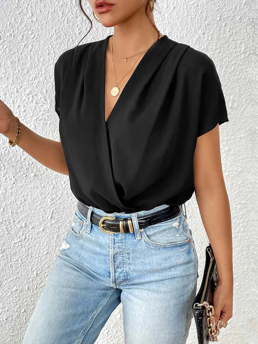 Perfee Surplice Short Sleeve Ruched Bodysuit 100100315761284 27 Affordable Fashion Under $100 Jerry's Apparel 