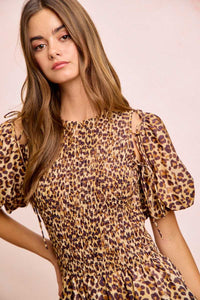 BiBi Leopard Bow Tie Attachable Puff Sleeves Dress 100100826881615 62 Affordable Fashion Under $100 Jerry's Apparel 