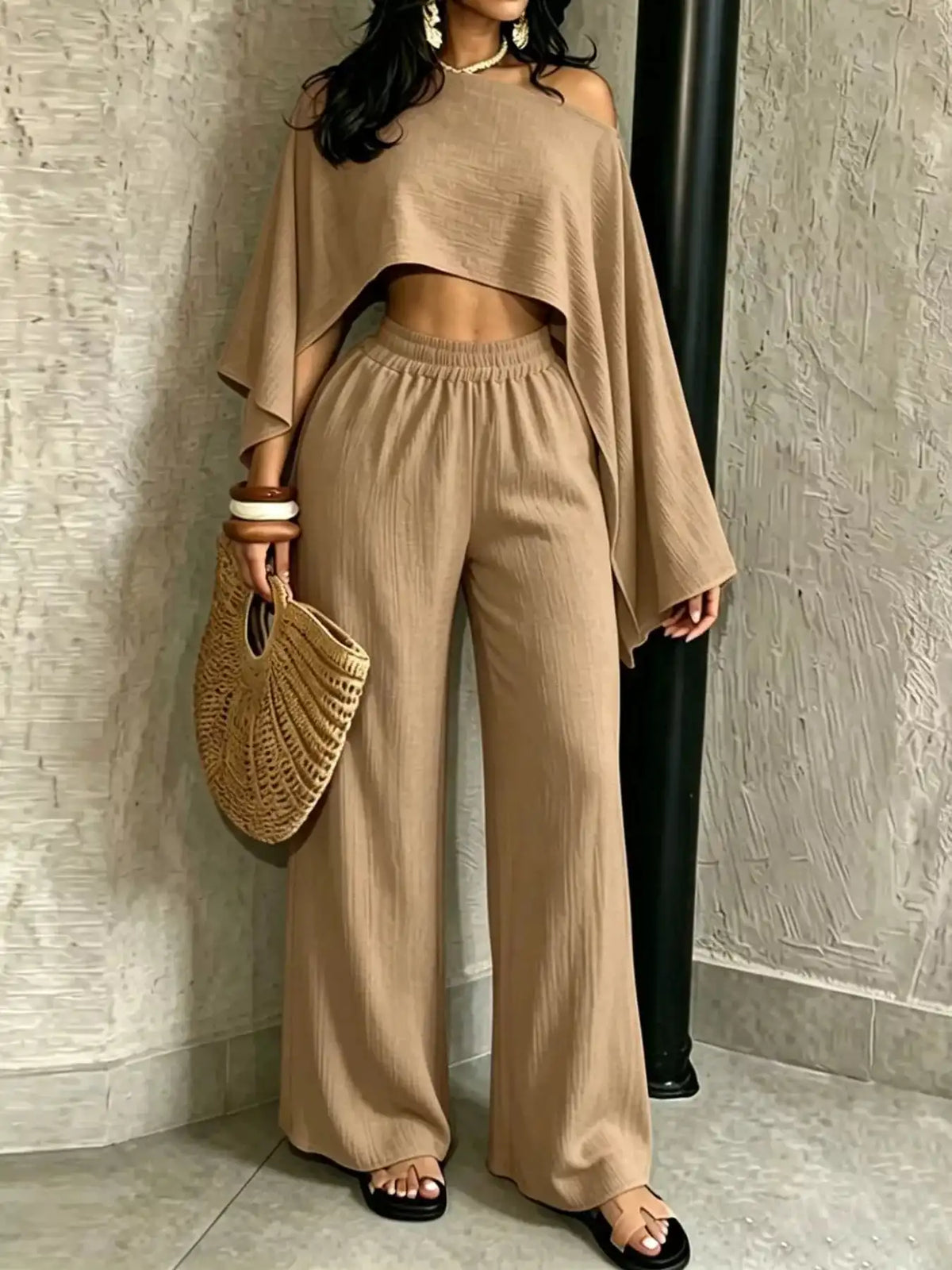 Boat Neck Crop Top and Wide-Leg Pants Set 101001634822589 57 Affordable Fashion Under $100 Jerry's Apparel 