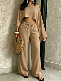 Boat Neck Crop Top and Wide-Leg Pants Set 101001634822589 57 Affordable Fashion Under $100 Jerry's Apparel 
