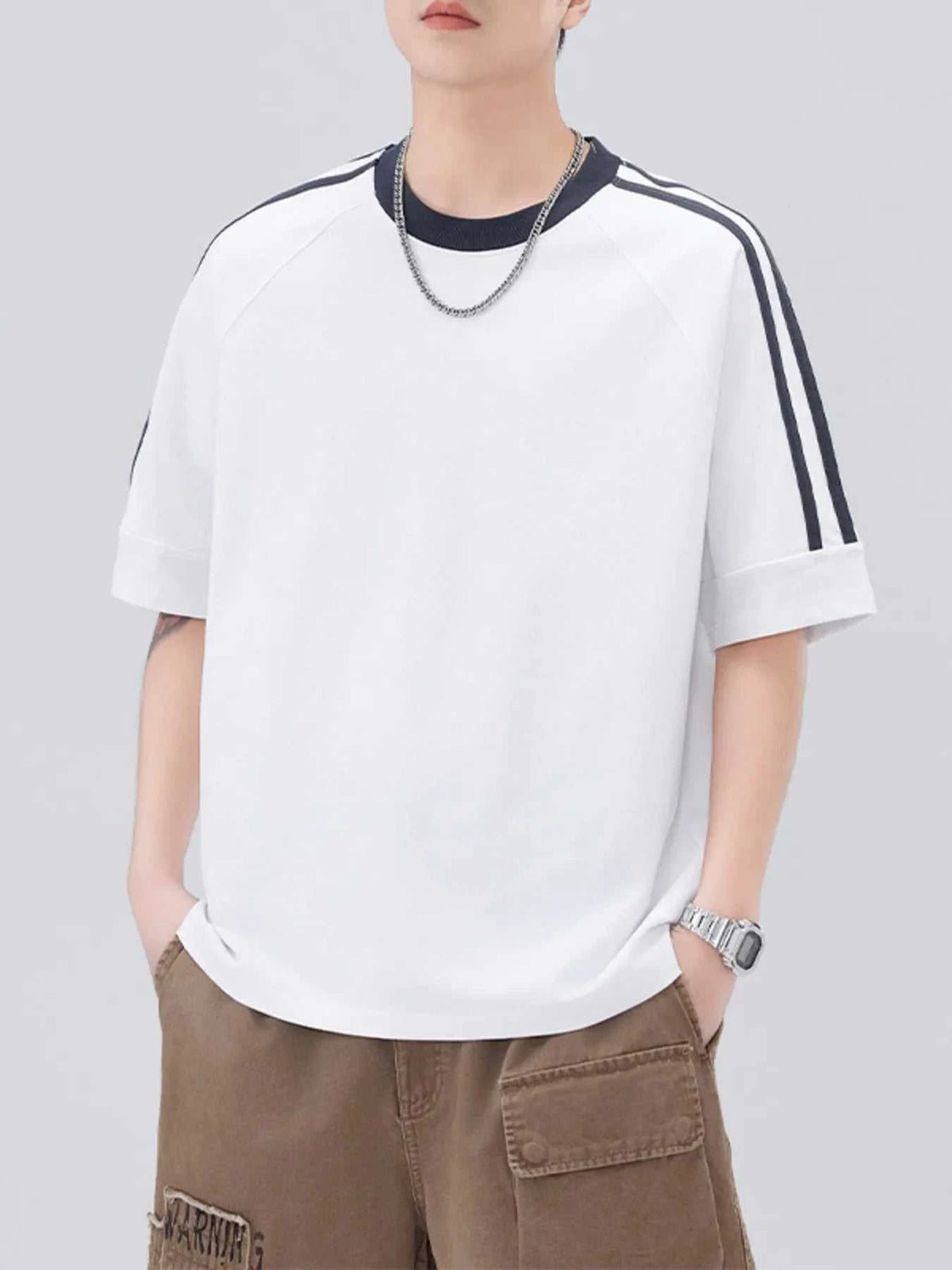 Men's Plus Size Striped Trim Casual T-Shirt 100400623701852 45 Affordable Fashion Under $100 Jerry's Apparel 