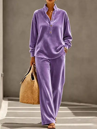 Full Size Half Button Top and Wide Leg Pants Set Plus Size 101001300812534 65 Affordable Fashion Under $100 Jerry's Apparel 