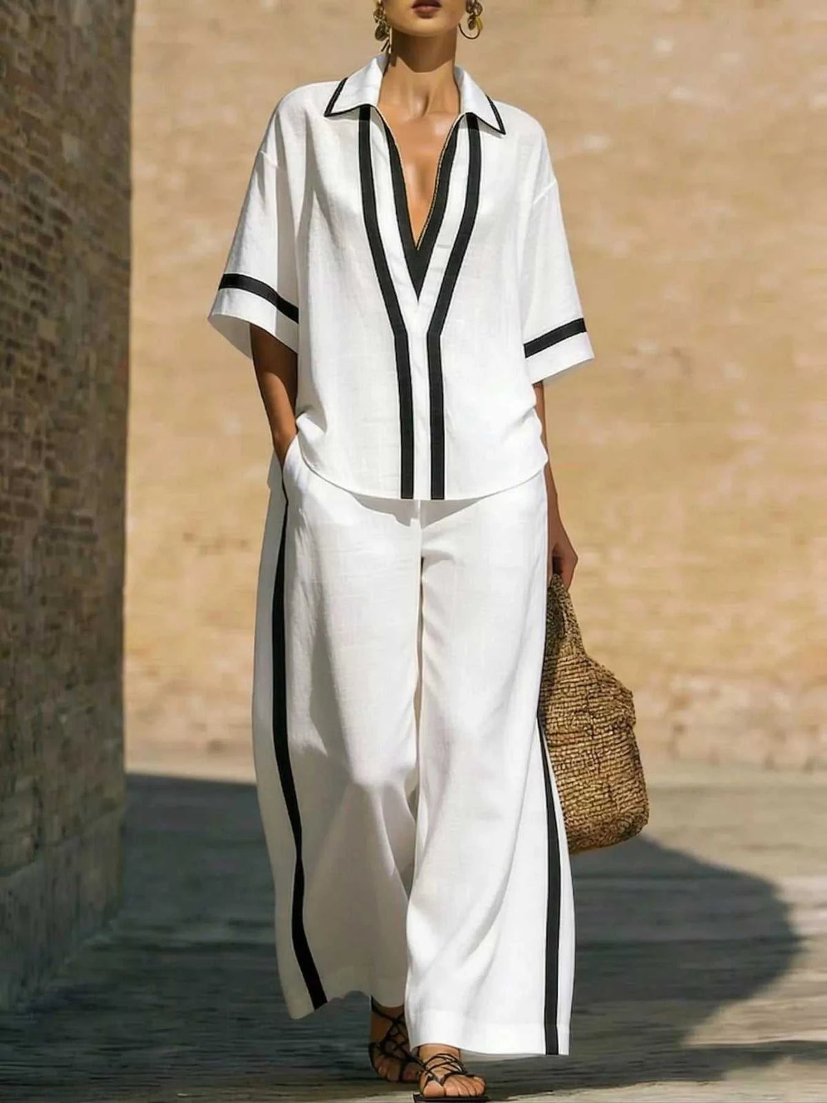 Full Size Contrast Trim Top and Pants Set Plus Size 100100614502241 43 Affordable Fashion Under $100 Jerry's Apparel 
