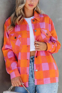 Plaid Collared Neck Button Up Jacket