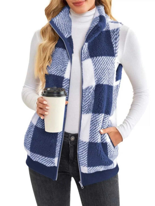 Full Size Color Block Zip Up Vest Coat Plus Size