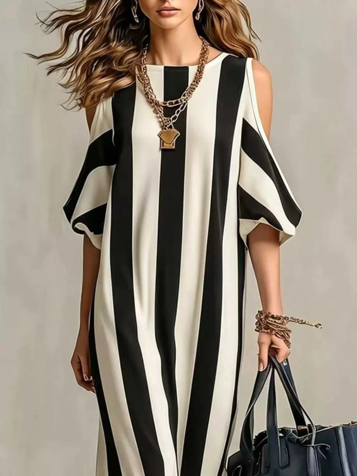Striped Cold Shoulder Maxi Dress 100100347460143 32 Affordable Fashion Under $100 Jerry's Apparel 