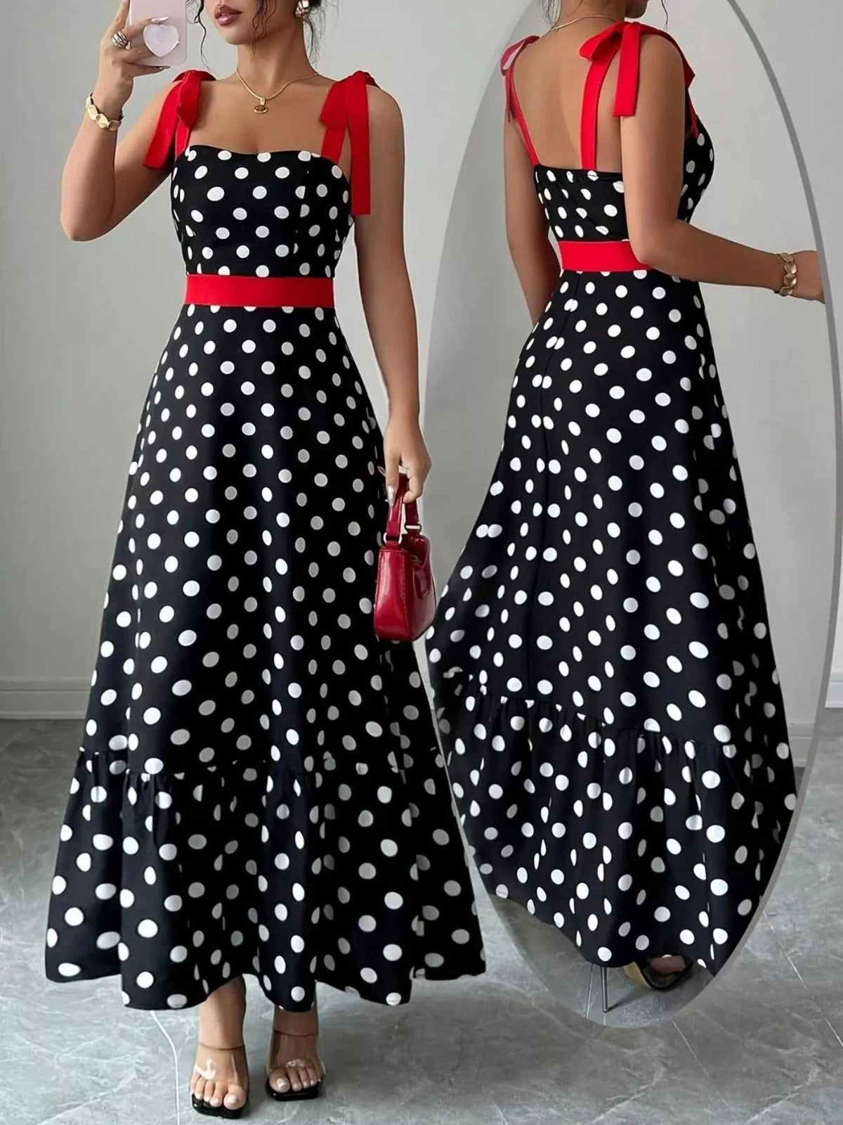 Polka Dot Tie Strap Maxi Dress 100100434641538 37 Gifts for Her Jerry's Apparel 