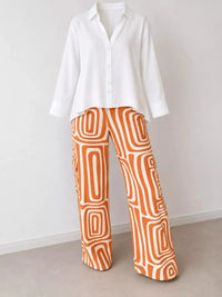Full Size Chic Button-Down Shirt and Geometric Wide-Leg Pants Set Plus Size 101001328300968 50 Affordable Fashion Under $100 Jerry's Apparel 