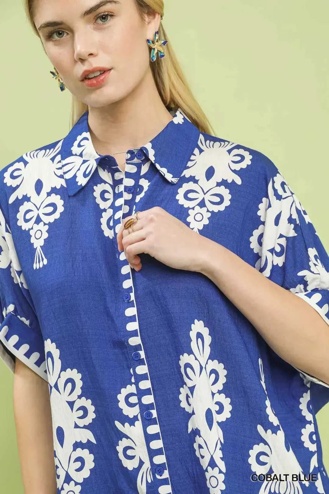 Umgee Abstract Print Button Down Short Sleeve Shirt 100100063001785 45 Affordable Fashion Under $100 Jerry's Apparel 