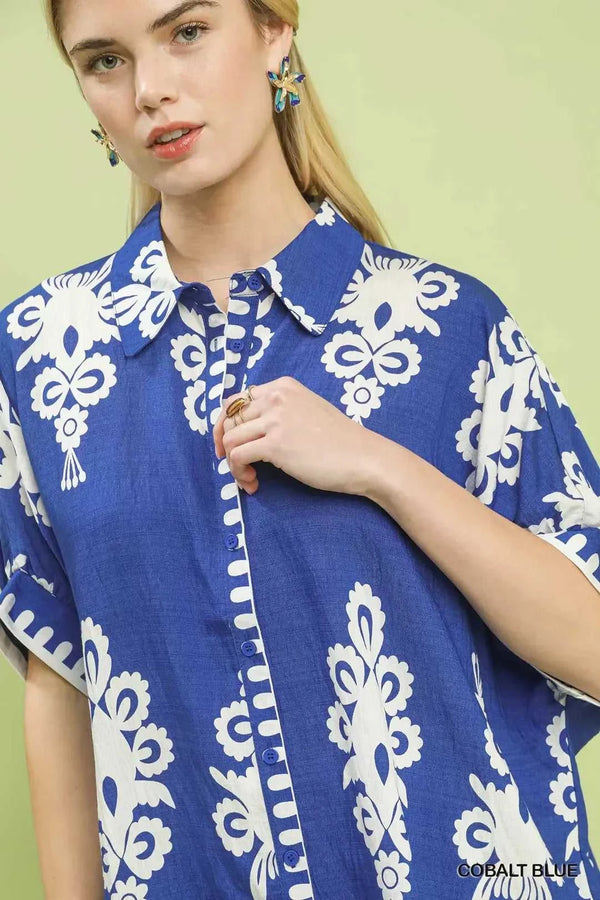 Umgee Abstract Print Button Down Short Sleeve Shirt 100100063001785 45 Affordable Fashion Under $100 Jerry's Apparel 