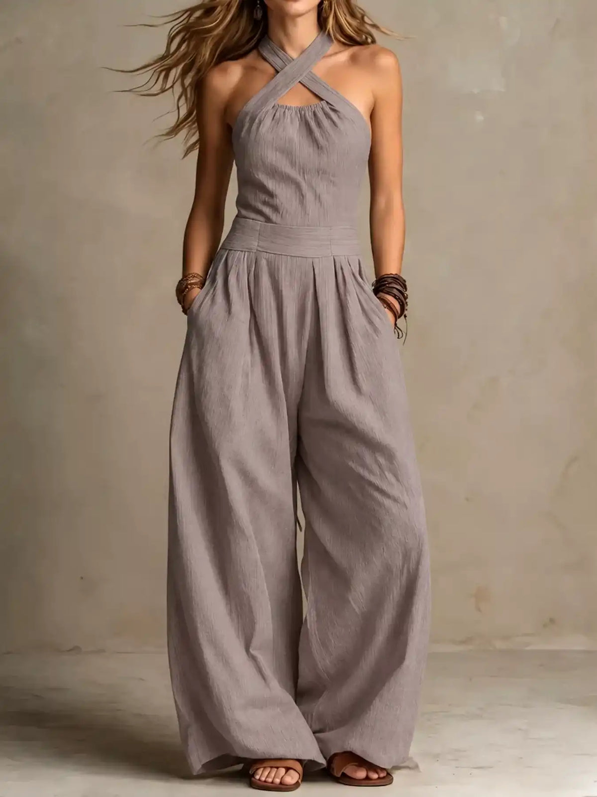 Full Size Halter Neck Wide-Leg Jumpsuit Plus Size 101001857800379 54 Affordable Fashion Under $100 Jerry's Apparel 