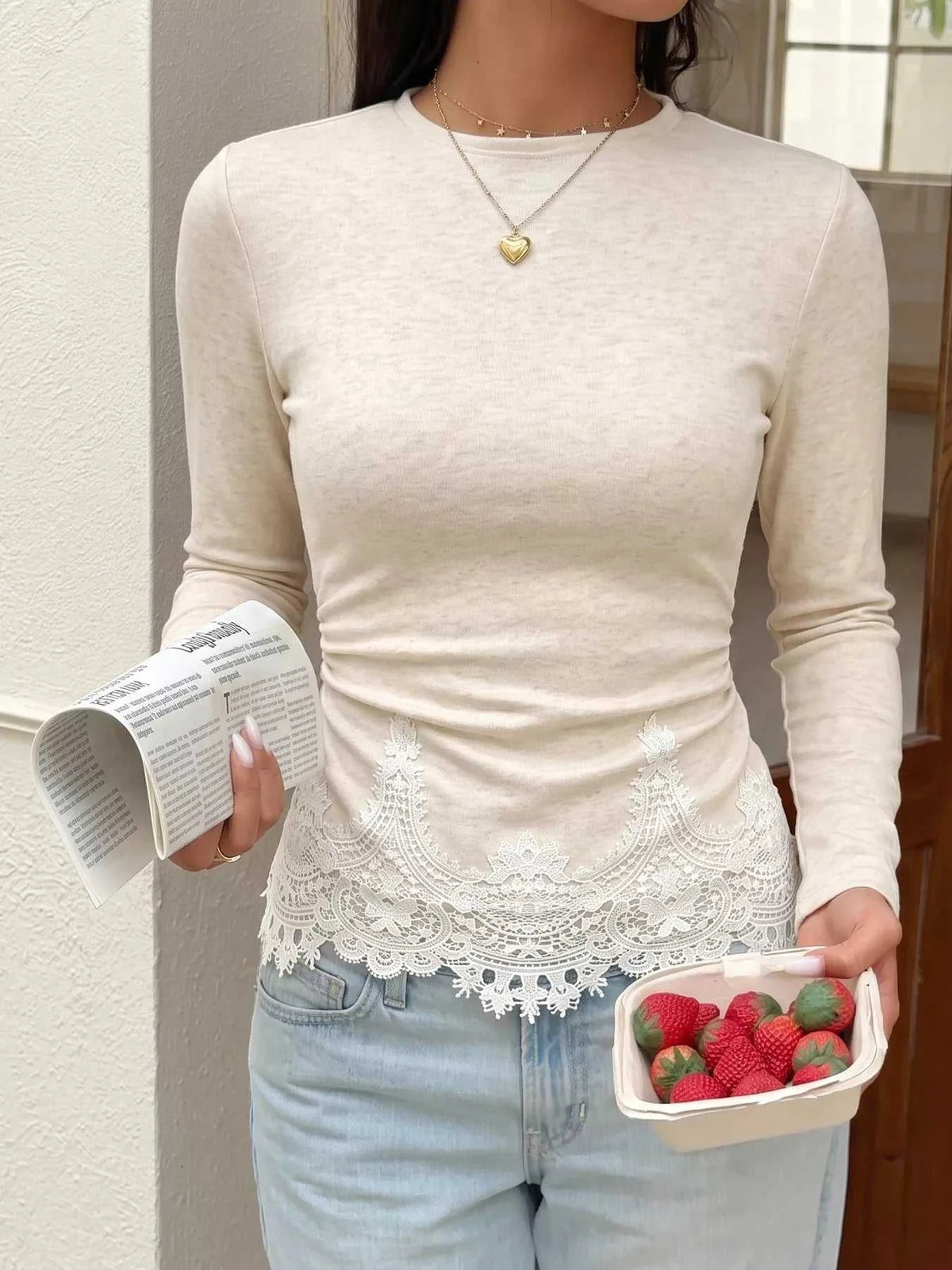 Lace Trim Long Sleeve T-Shirt 100100025623403 34 Affordable Fashion Under $100 Jerry's Apparel 