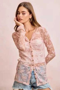 BiBi Bow Pattern Shrried V-neck Mesh Cardigan Top 100100638301325 44 Affordable Fashion Under $100 Jerry's Apparel 