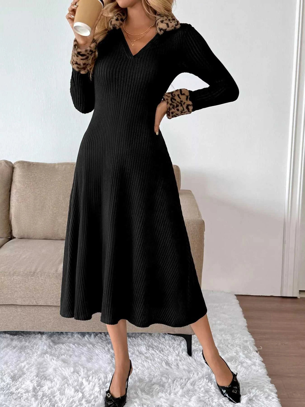 Leopard Cuff Johnny Collar Midi Dress 100100468424761 47 Affordable Fashion Under $100 Jerry's Apparel 