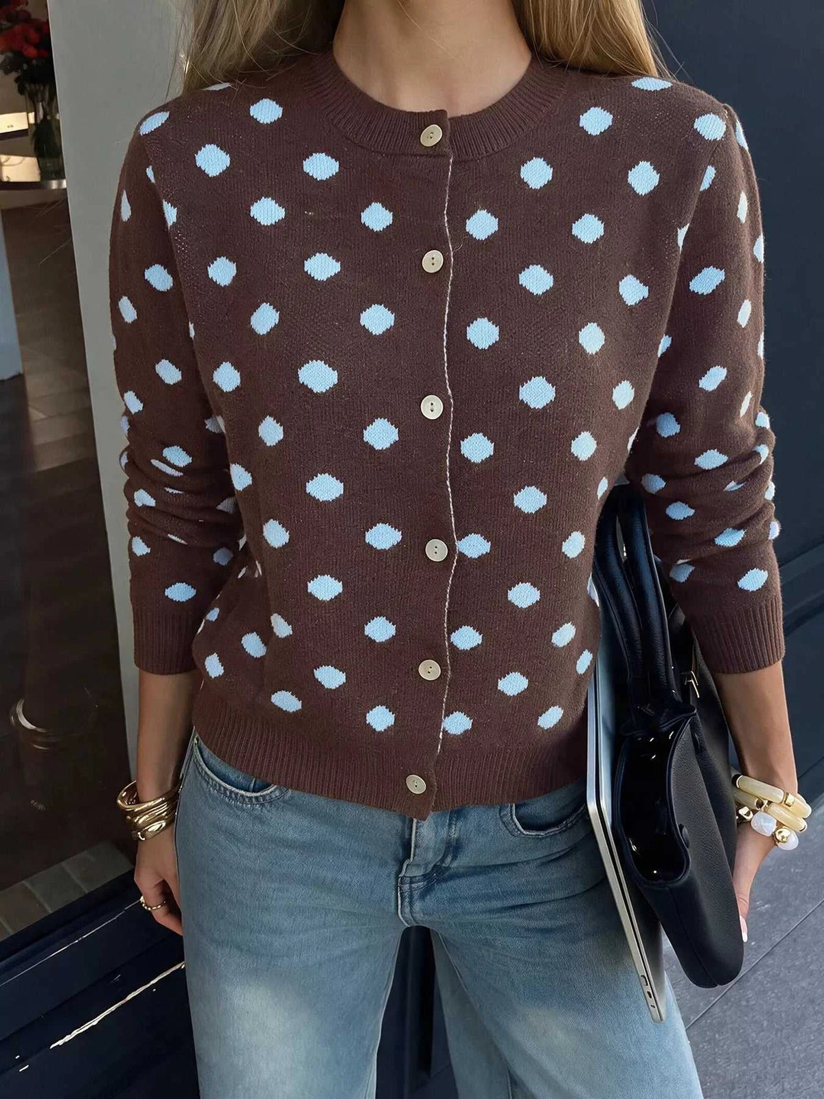 Polka Dot Button Up Cardigan 100100455414411 44 Affordable Fashion Under $100 Jerry's Apparel 