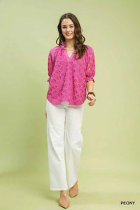 Umgee Linen V-Neck Lace Puff Sleeve Top 100100779041391 66 Affordable Fashion Under $100 Jerry's Apparel 