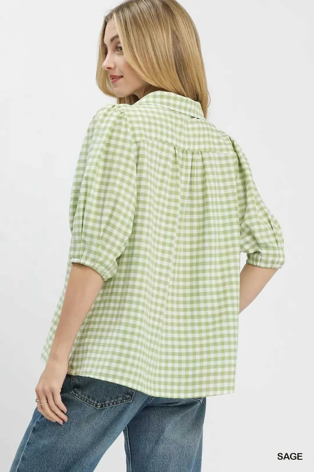 Umgee Gingham Puff Sleeve Collared Blouse 100100078681438 45 Affordable Fashion Under $100 Jerry's Apparel 