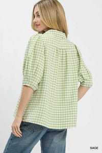 Umgee Gingham Puff Sleeve Collared Blouse 100100078681438 45 Affordable Fashion Under $100 Jerry's Apparel 
