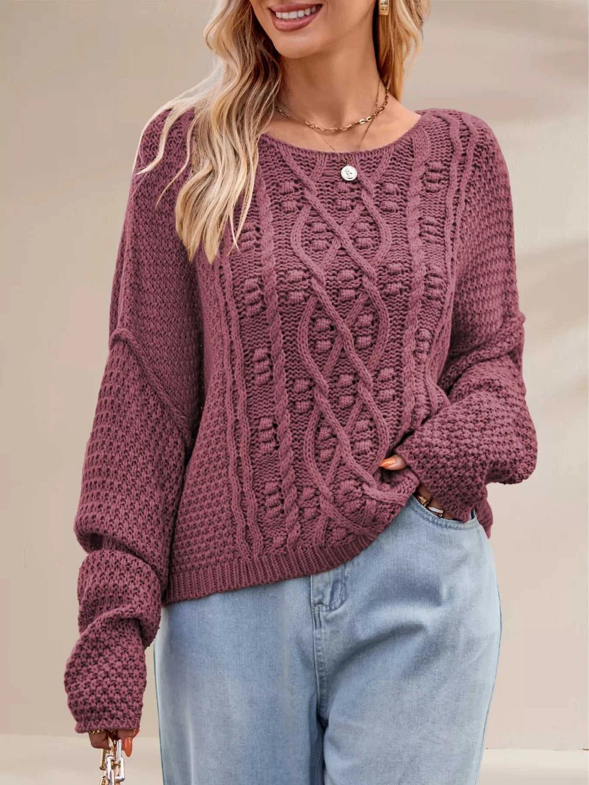 Textured Knit Round Neck Sweater 100100794321457 47 Affordable Fashion Under $100 Jerry's Apparel 