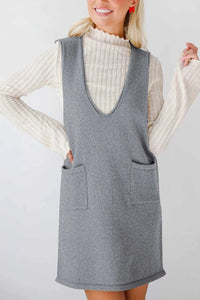 Lovelet Pocketed V-Neck Mini Sweater Overall Dress 100100741662145 42 Affordable Fashion Under $100 Jerry's Apparel 