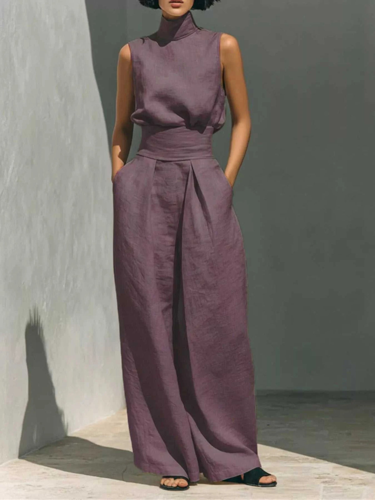 Full Size Turtleneck Sleeveless Top and Wide Leg Pants Set Plus Size 101001144135026 45 Affordable Fashion Under $100 Jerry's Apparel 
