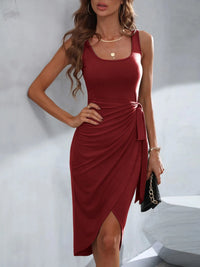Wrap Tank Midi Dress with Asymmetric Hem