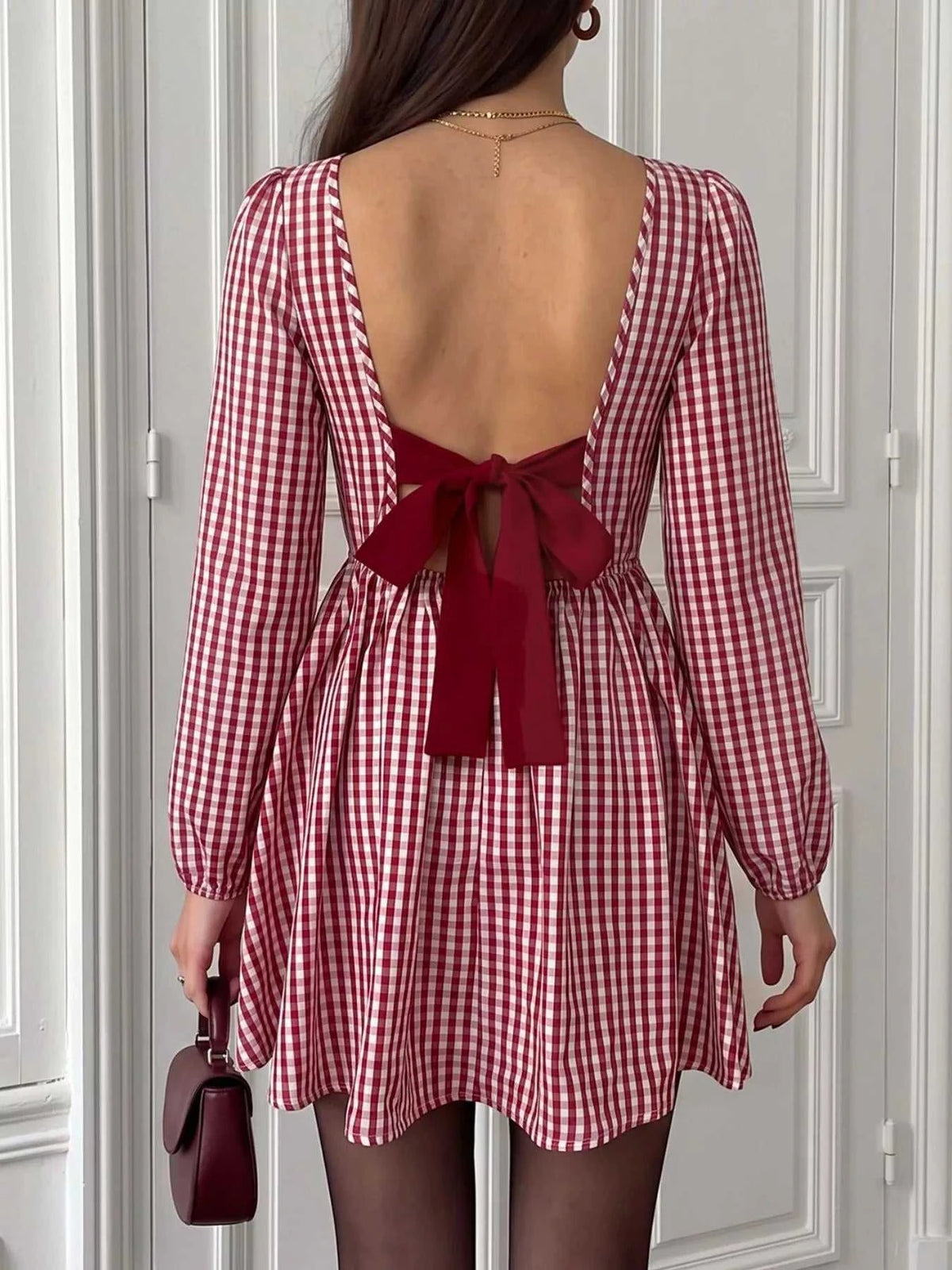 Backless Plaid Long Sleeve Dress 100100155316035 45 Gifts for Her Jerry's Apparel 