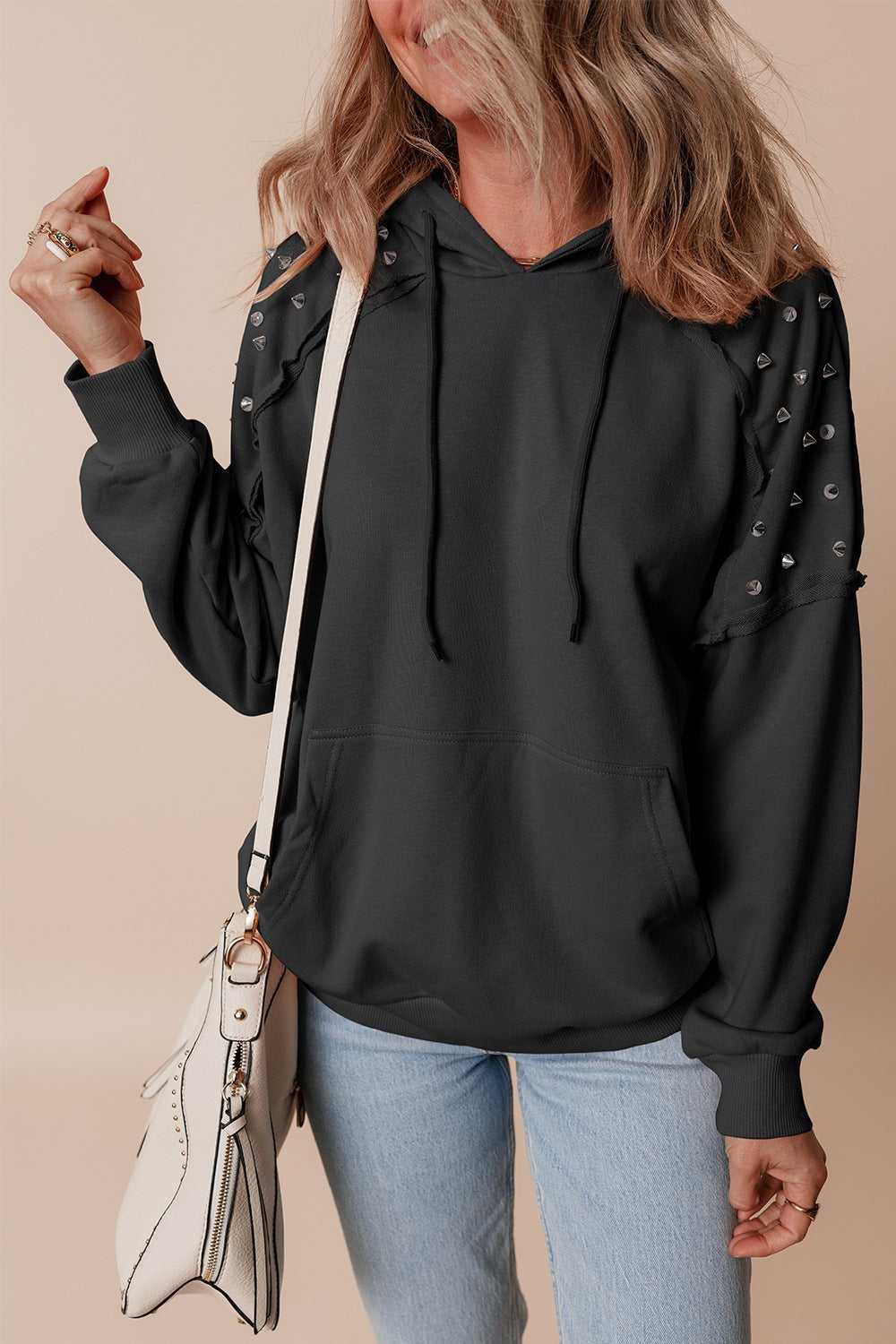 Drawstring Studded Long Sleeve Hoodie 100100364052504 59 Affordable Fashion Under $100 Jerry's Apparel 
