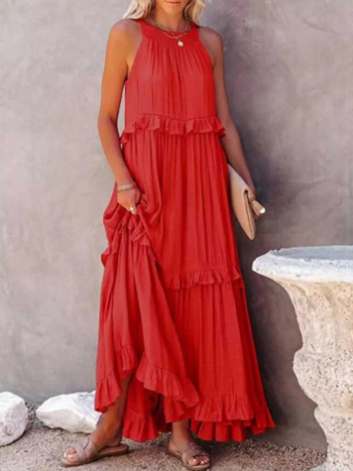 Ruffled Tiered Sleeveless Maxi Dress 100100900580027 49 Affordable Fashion Under $100 Jerry's Apparel 