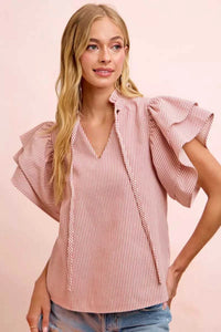 BiBi Twill Striped Ruffle Sleeve Blouse 100100858691223 51 Affordable Fashion Under $100 Jerry's Apparel 