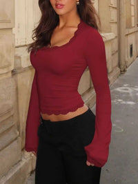 Lace Trim Square Neck Long Sleeve Top 100100247920045 28 Affordable Fashion Under $100 Jerry's Apparel 