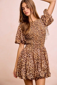 BiBi Leopard Bow Tie Attachable Puff Sleeves Dress 100100826881615 62 Affordable Fashion Under $100 Jerry's Apparel 