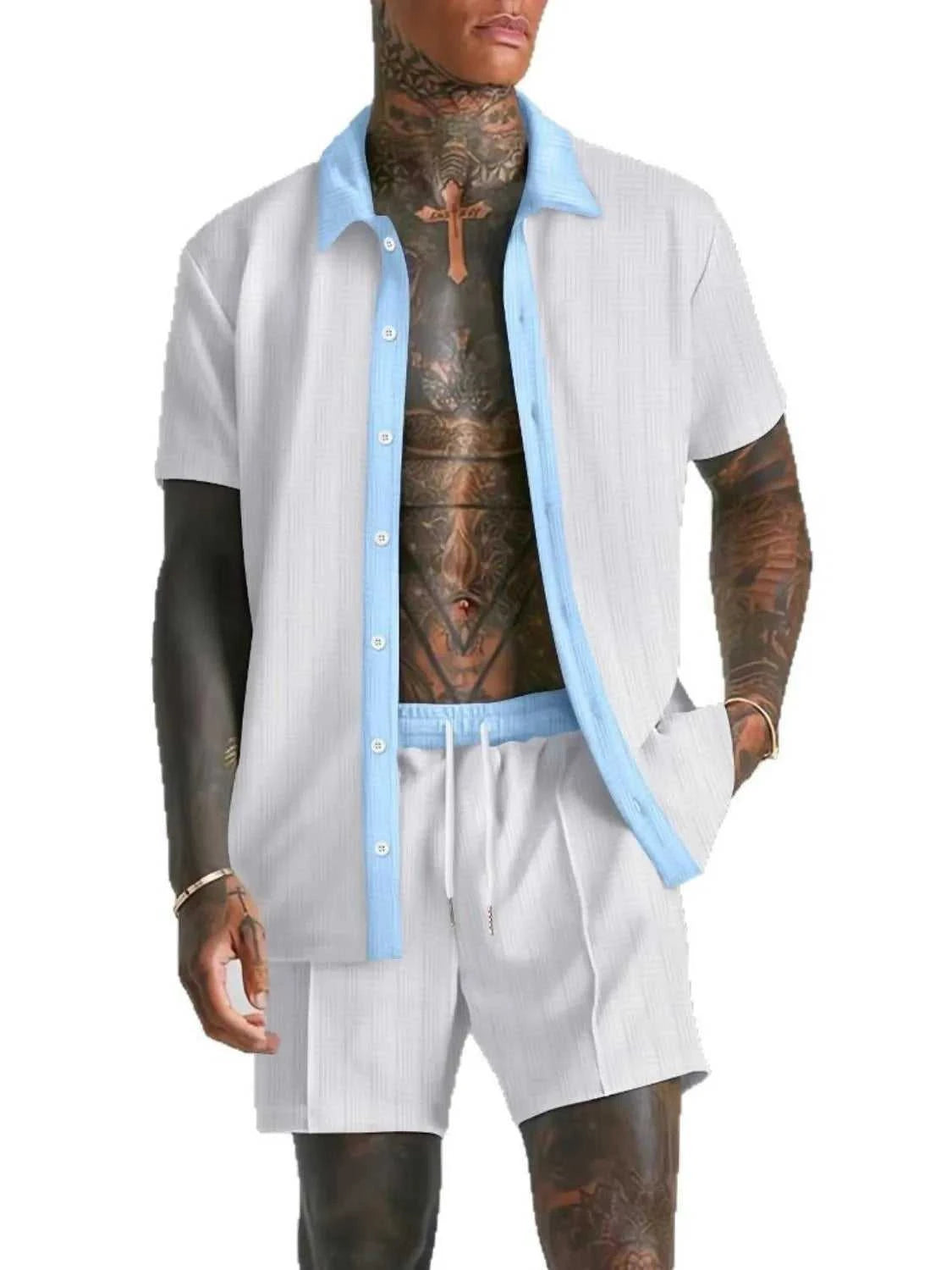 Men's Full Size Collared Neck Short Sleeve Top and Shorts Set Plus Size 100400325473808 40 Affordable Fashion Under $100 Jerry's Apparel 